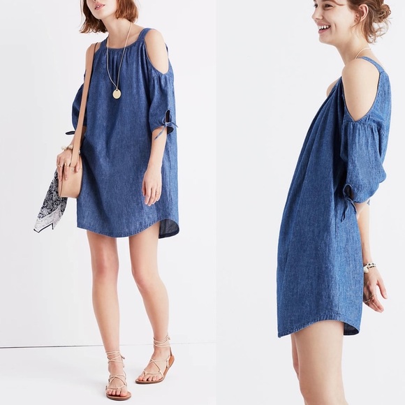 Madewell Dresses & Skirts - Madewell Chambray Cold-Shoulder Linen/Cotton Blend Denim Dress Size Small